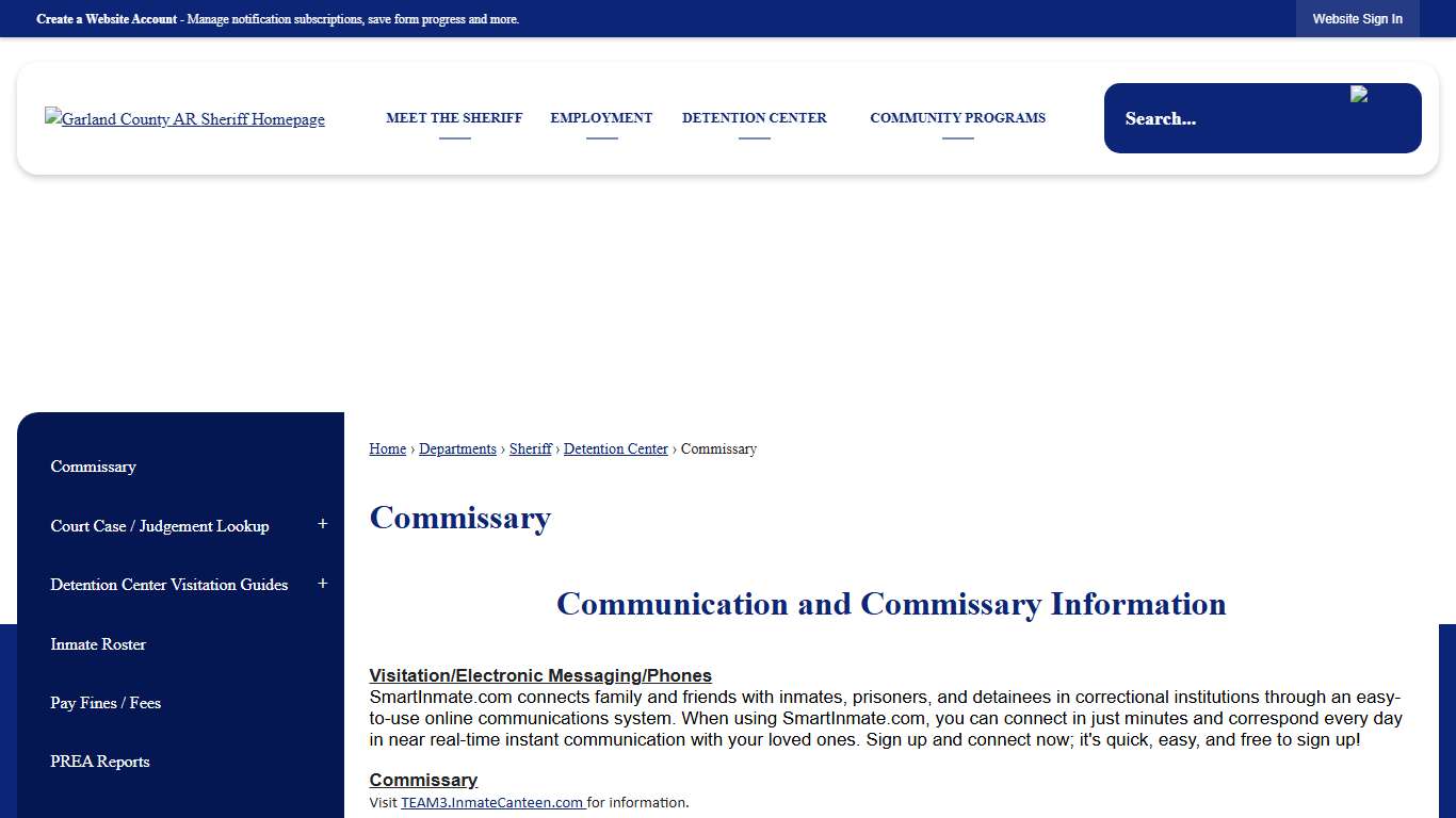 Commissary | Garland County, AR